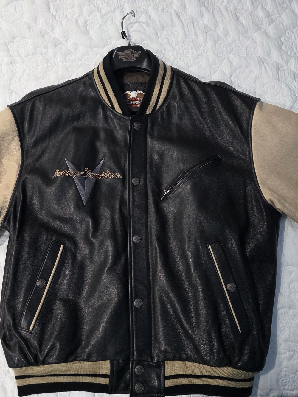 VTG 90s Harley Davidson Leather Varsity Bomber Jacket